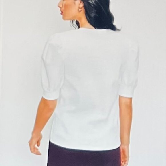 Loft Blouse with Short Puffed Sleeves, Mixed Media (M) New with Tag - Picture 2 of 13
